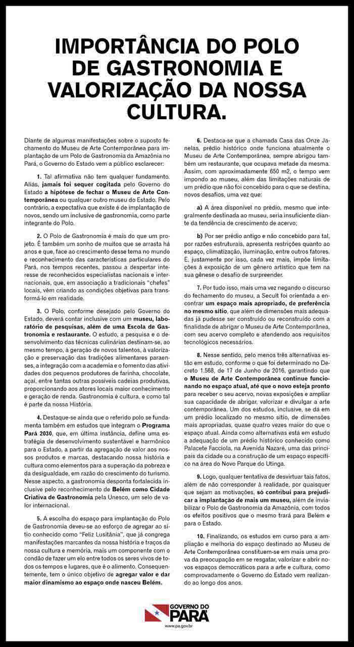 Comunicado do Governo do Pará publicado na mídia de Belém Comunicado do Governo do Pará publicado na mídia de Belém