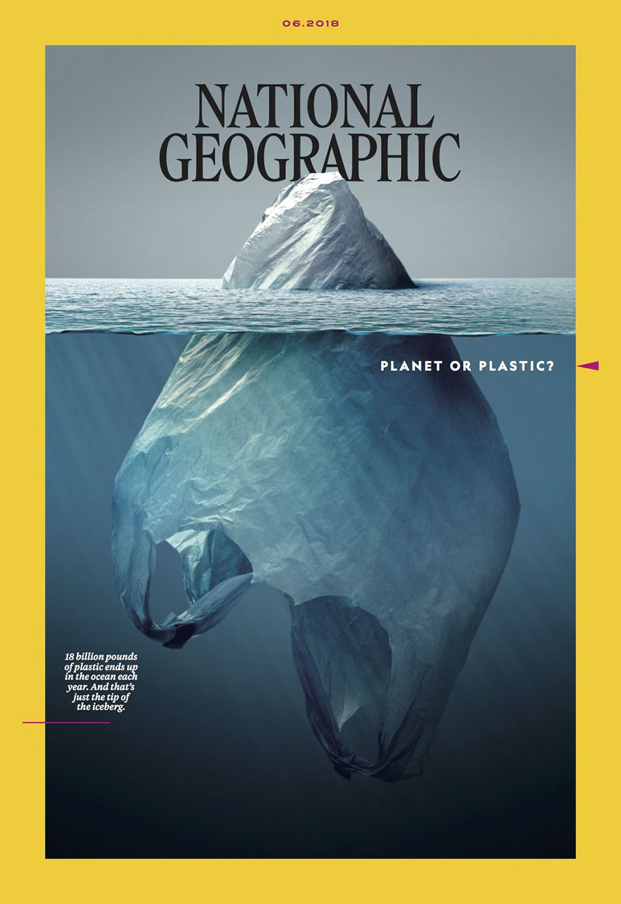 Capa da National Geographic de junho de 2018: planeta ou plástico? Foto: reprodução da web. Capa da National Geographic de junho de 2018: planeta ou plástico?